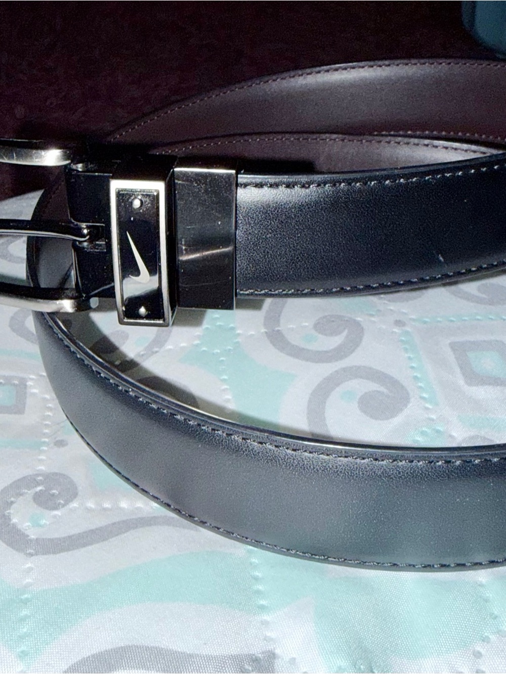 Nike Black Reversible Leather Men's Belt with Silver Buckle